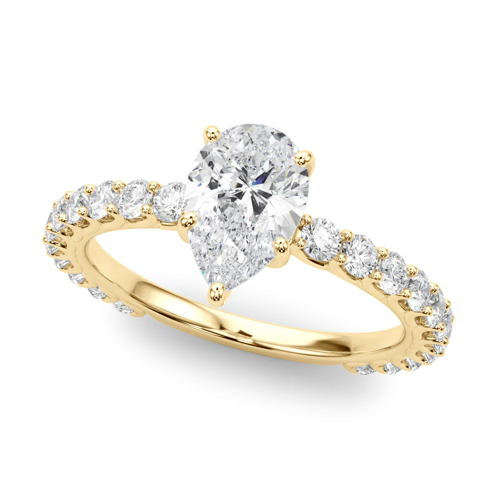 Elegant 14kt White Gold Pear Shape Solitaire Engagement Ring Setting with Diamond Accents