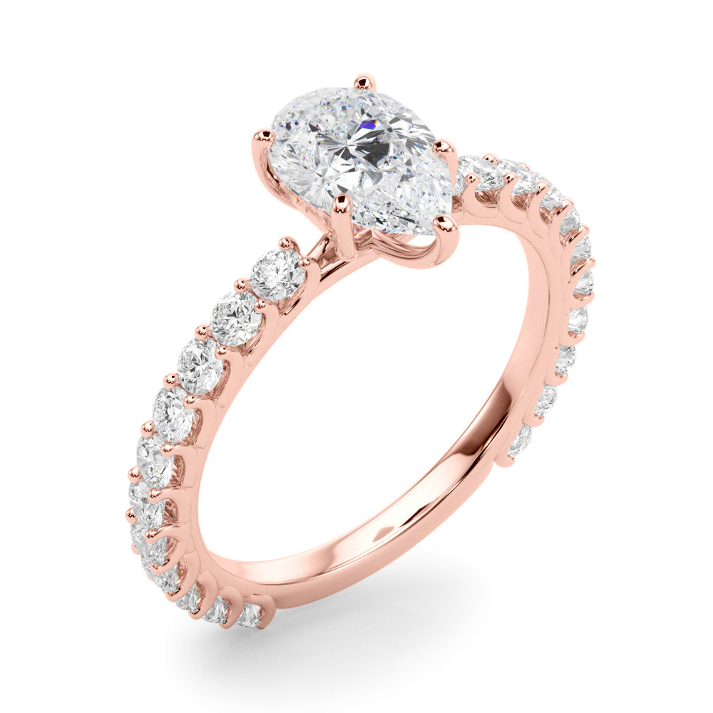 Elegant 14kt White Gold Pear Shape Solitaire Engagement Ring Setting with Diamond Accents