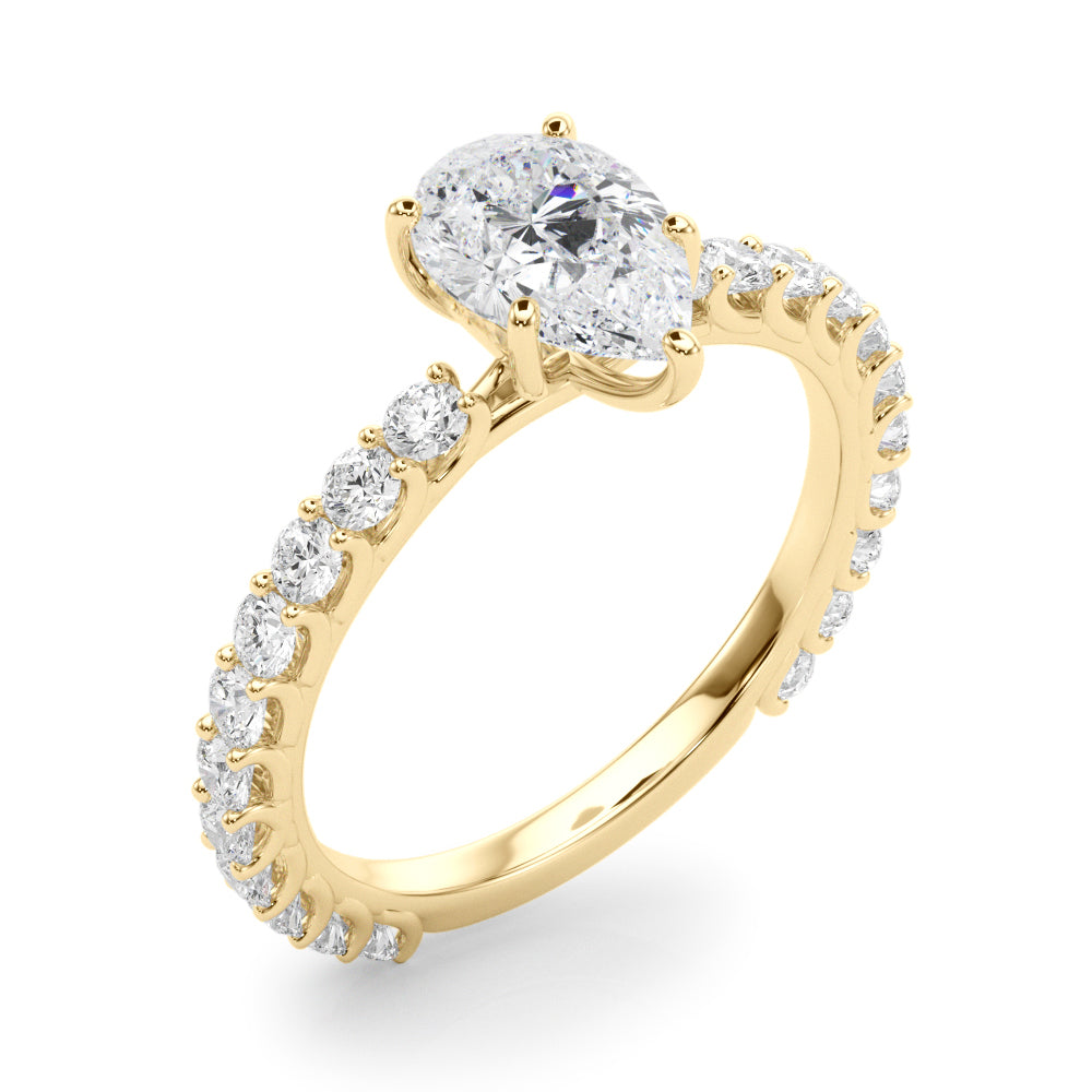 Elegant 14kt White Gold Pear Shape Solitaire Engagement Ring Setting with Diamond Accents