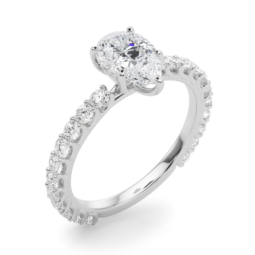 Elegant 14kt White Gold Pear Shape Solitaire Engagement Ring Setting with Diamond Accents
