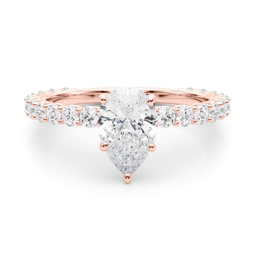 Elegant 14kt White Gold Pear Shape Solitaire Engagement Ring Setting with Diamond Accents