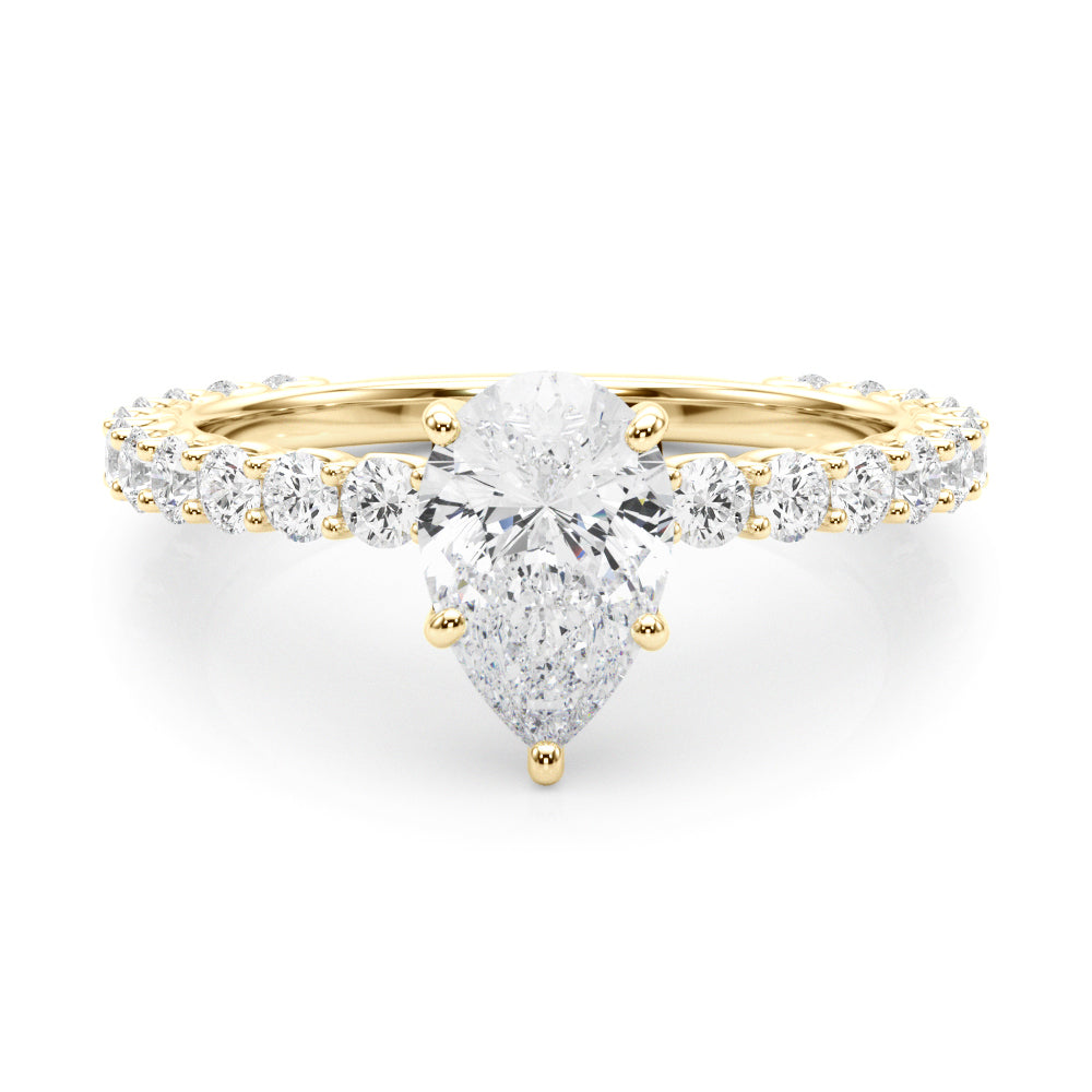 Elegant 14kt White Gold Pear Shape Solitaire Engagement Ring Setting with Diamond Accents