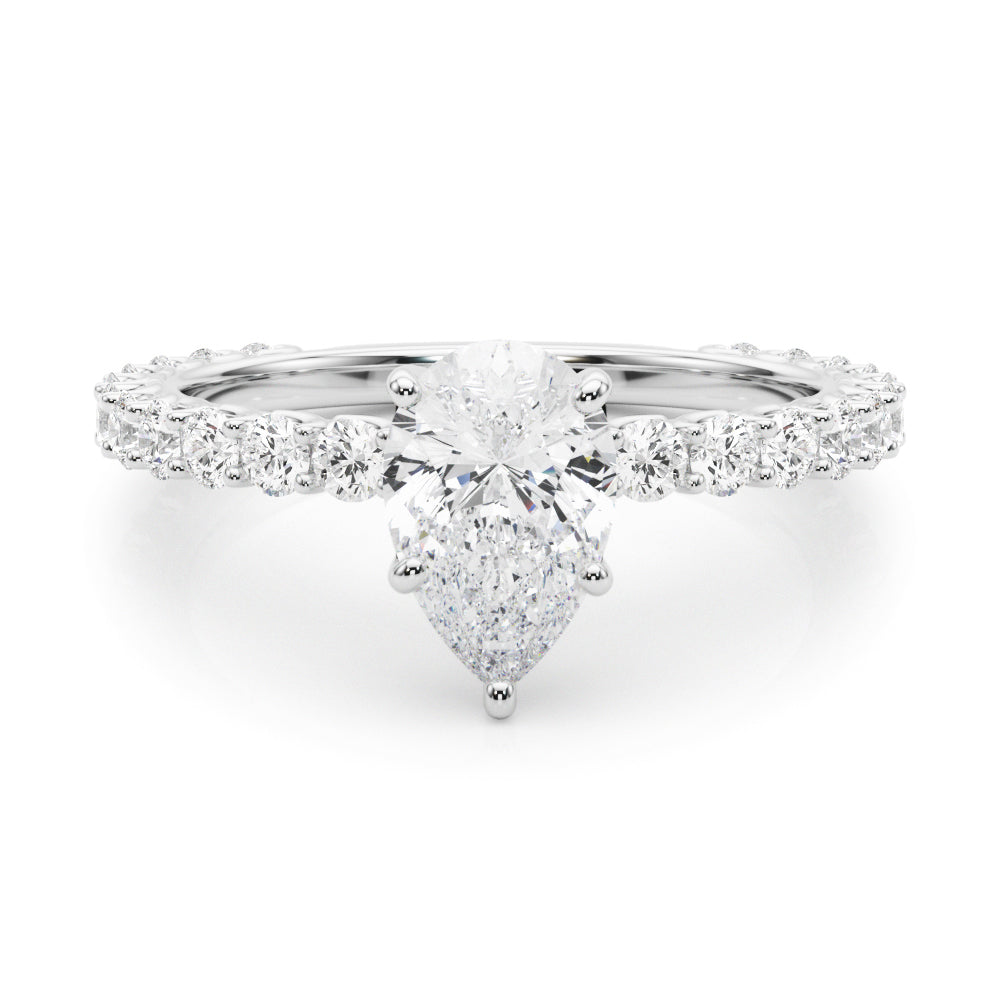 Elegant 14kt White Gold Pear Shape Solitaire Engagement Ring Setting with Diamond Accents