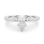Elegant 14kt White Gold Pear Shape Solitaire Engagement Ring Setting with Diamond Accents