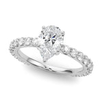 Elegant 14kt White Gold Pear Shape Solitaire Engagement Ring Setting with Diamond Accents