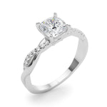 Elegant Cushion Cut Engagement Ring Setting - 3.8mm Band Width, 1/10 ct TW Sidestones in 14k White Gold