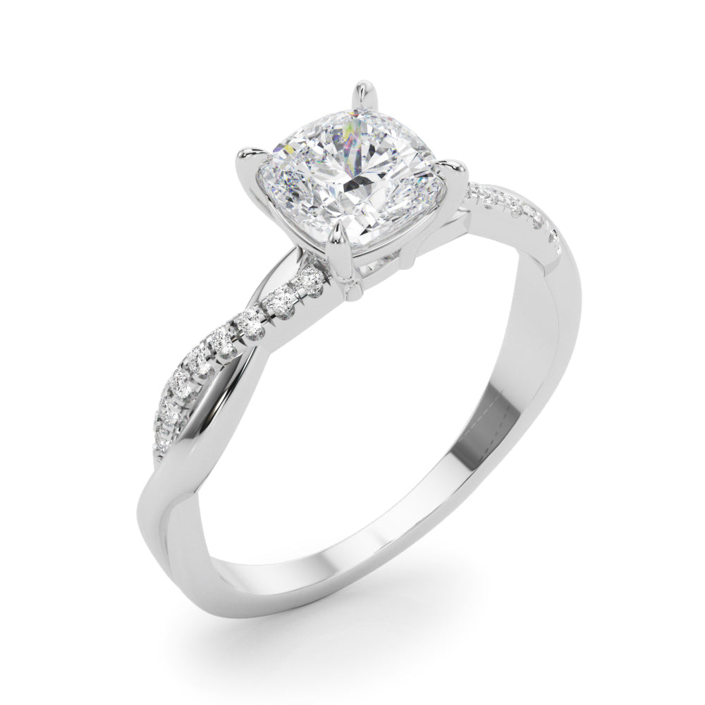 Elegant Cushion Cut Engagement Ring Setting - 3.8mm Band Width, 1/10 ct TW Sidestones in 14k White Gold