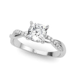 Elegant Cushion Cut Engagement Ring Setting - 3.8mm Band Width, 1/10 ct TW Sidestones in 14k White Gold