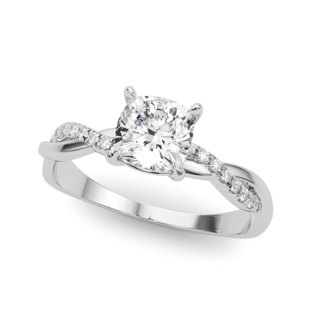 Elegant Cushion Cut Engagement Ring Setting - 3.8mm Band Width, 1/10 ct TW Sidestones in 14k White Gold