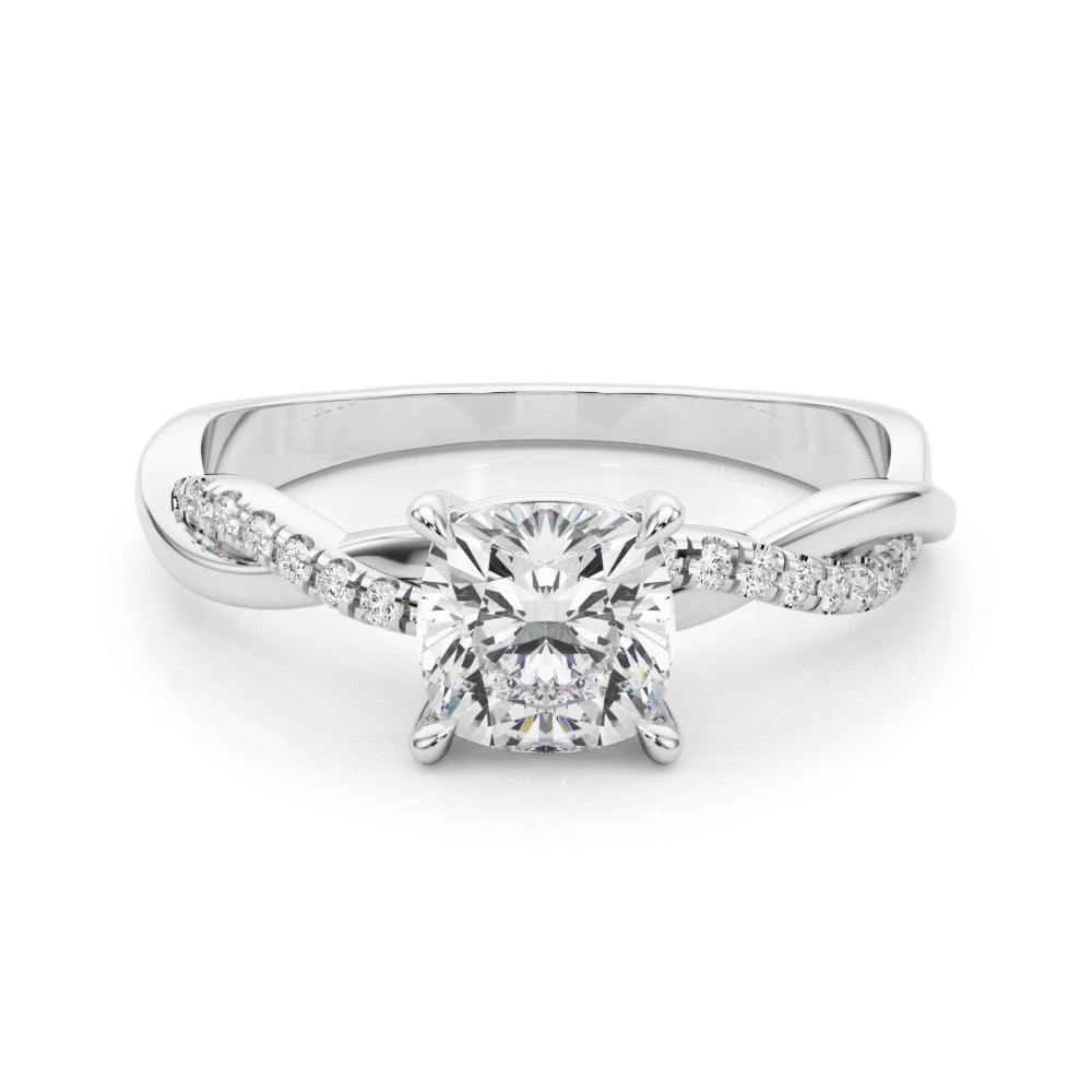 Elegant Cushion Cut Engagement Ring Setting - 3.8mm Band Width, 1/10 ct TW Sidestones in 14k White Gold