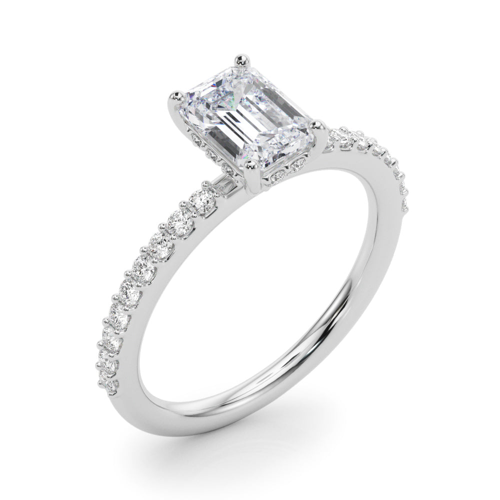 Hidden Halo Emerald Cut Solitaire Engagement Ring Setting in 14kt White Gold - 1/3 ct tw Diamonds