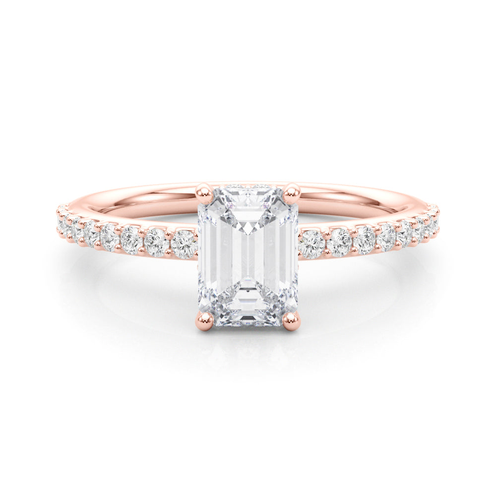 Hidden Halo Emerald Cut Solitaire Engagement Ring Setting in 14kt White Gold - 1/3 ct tw Diamonds