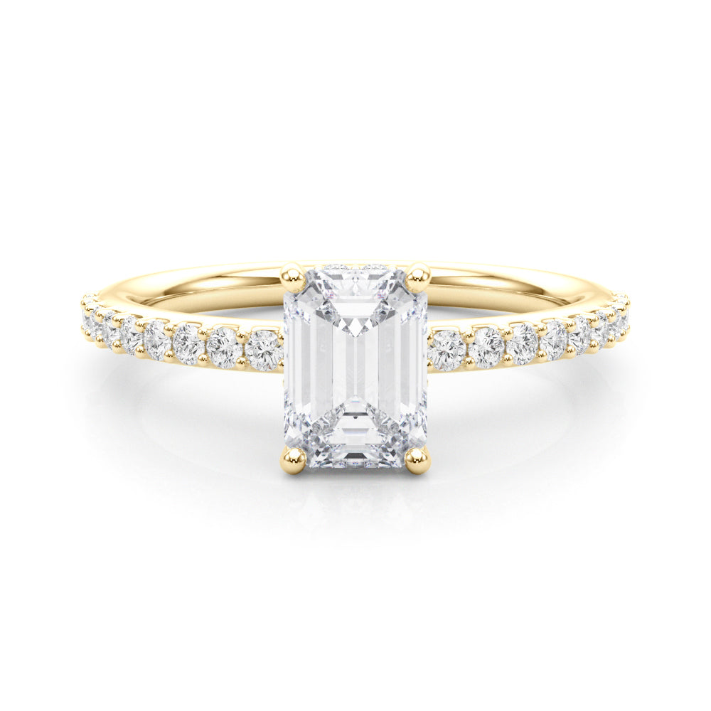 Hidden Halo Emerald Cut Solitaire Engagement Ring Setting in 14kt White Gold - 1/3 ct tw Diamonds