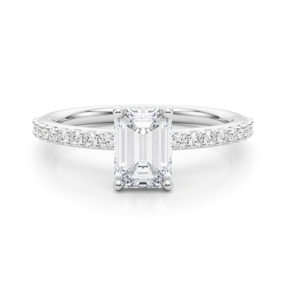 Hidden Halo Emerald Cut Solitaire Engagement Ring Setting in 14kt White Gold - 1/3 ct tw Diamonds