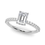 Hidden Halo Emerald Cut Solitaire Engagement Ring Setting in 14kt White Gold - 1/3 ct tw Diamonds