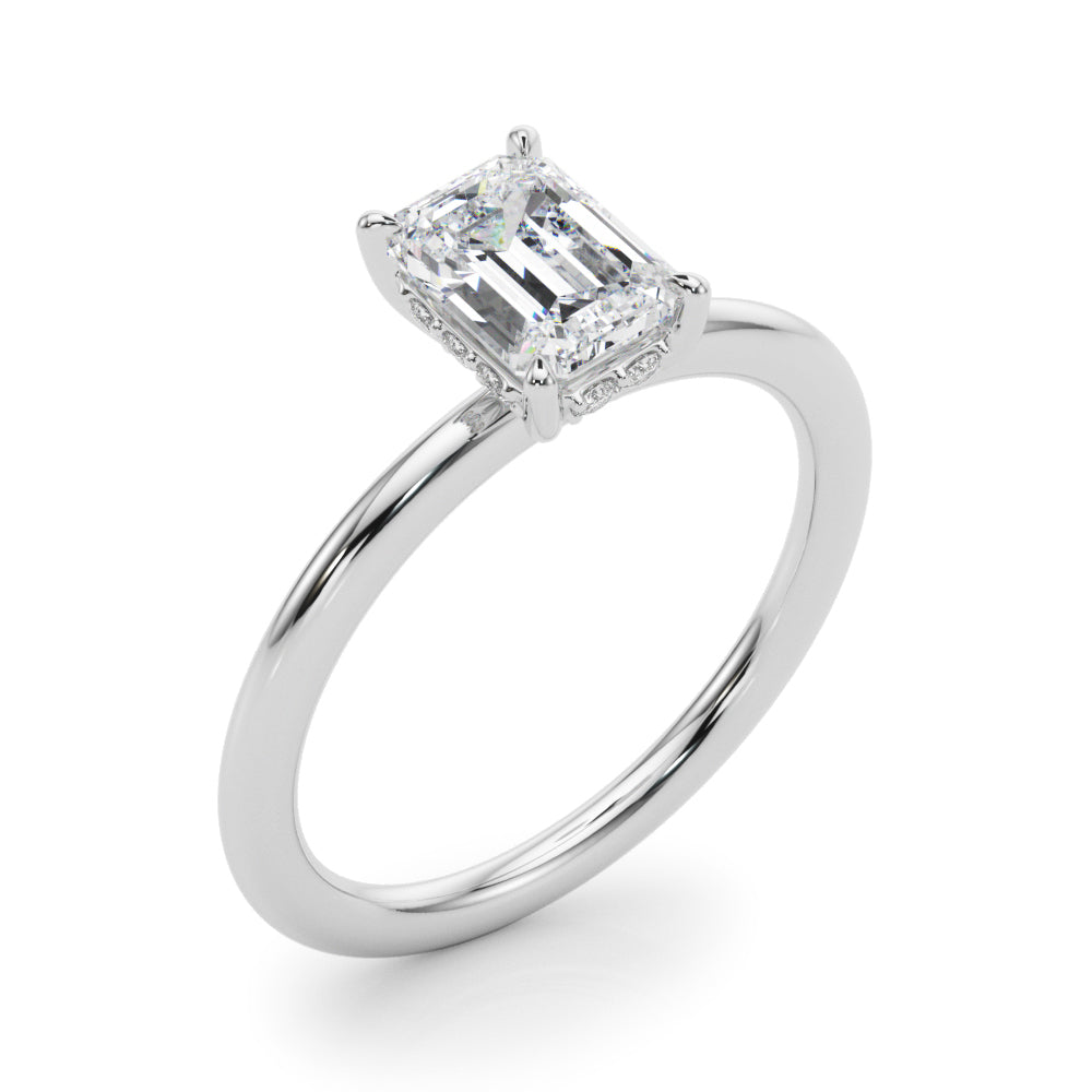 Elegant Emerald Cut Hidden Halo Engagement Ring in 14kt White Gold
