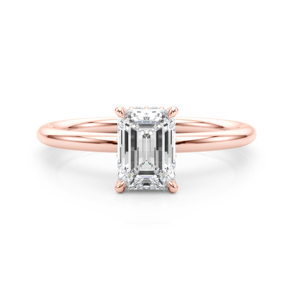Elegant Emerald Cut Hidden Halo Engagement Ring in 14kt White Gold
