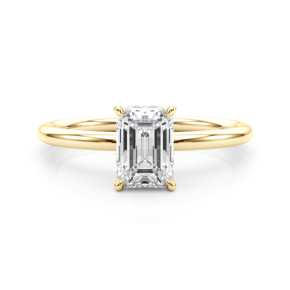 Elegant Emerald Cut Hidden Halo Engagement Ring in 14kt White Gold