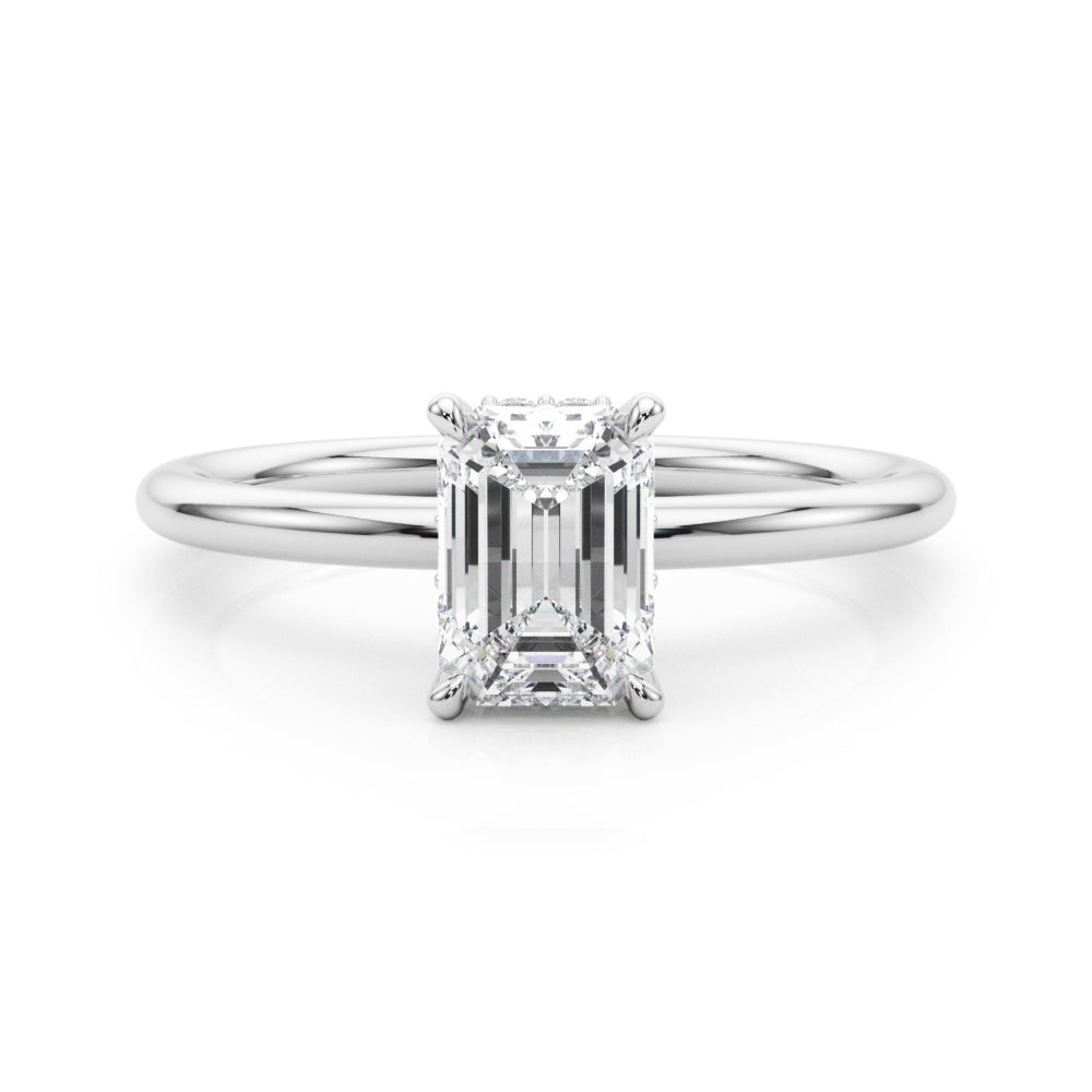 Elegant Emerald Cut Hidden Halo Engagement Ring in 14kt White Gold