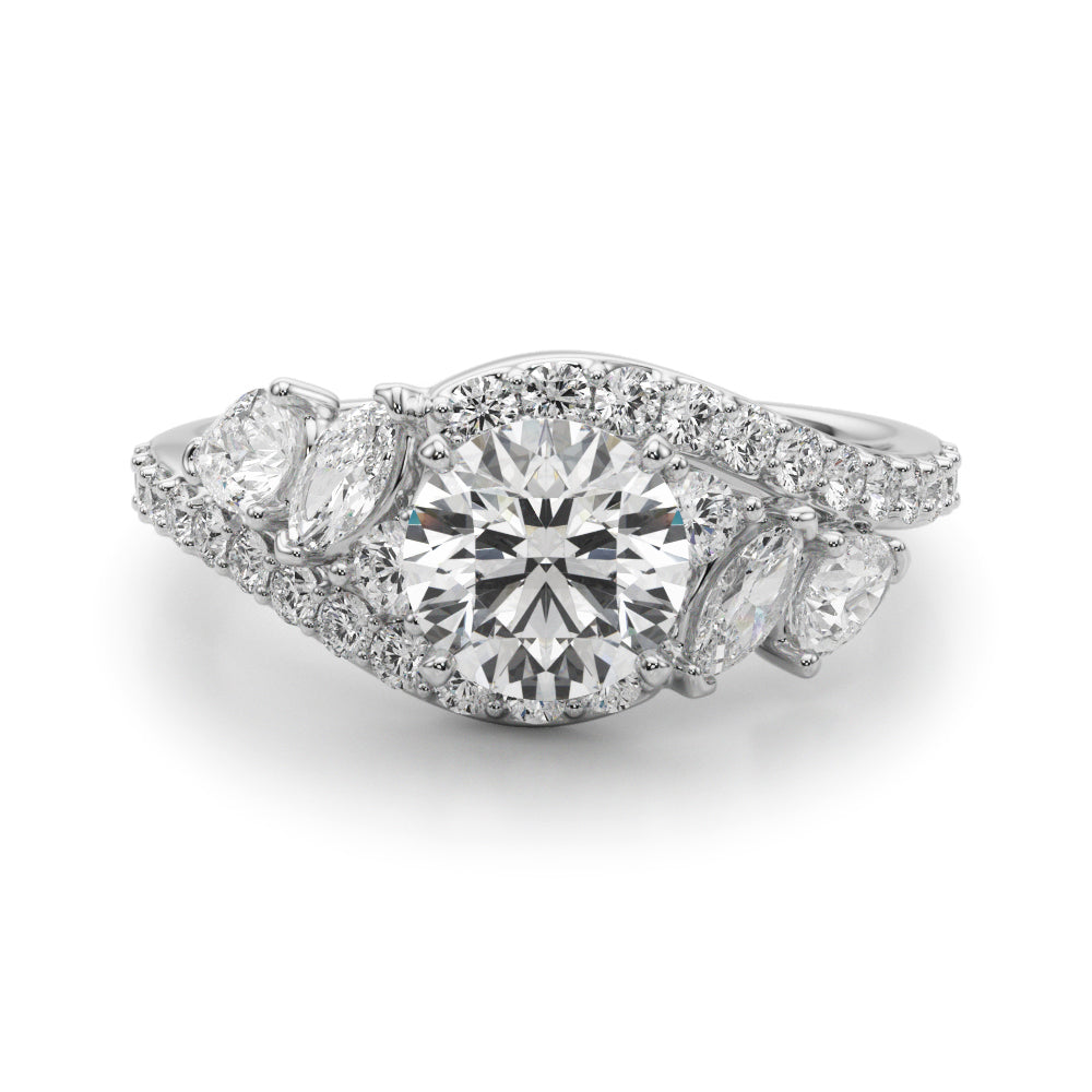 Elegant 14kt White Gold Marquise & Pear Cut Diamond Engagement Ring (STYLE 