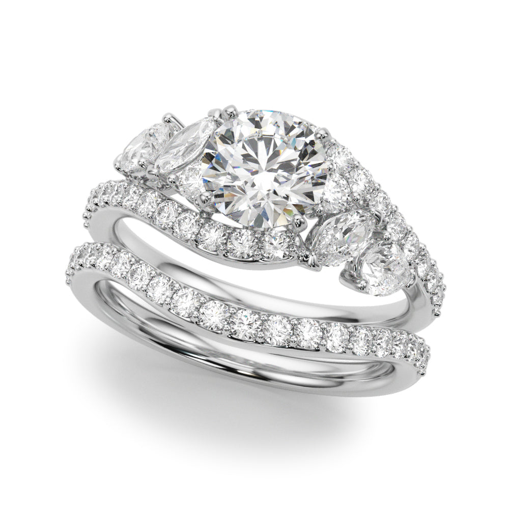 Elegant 14kt White Gold Marquise & Pear Cut Diamond Engagement Ring (STYLE 