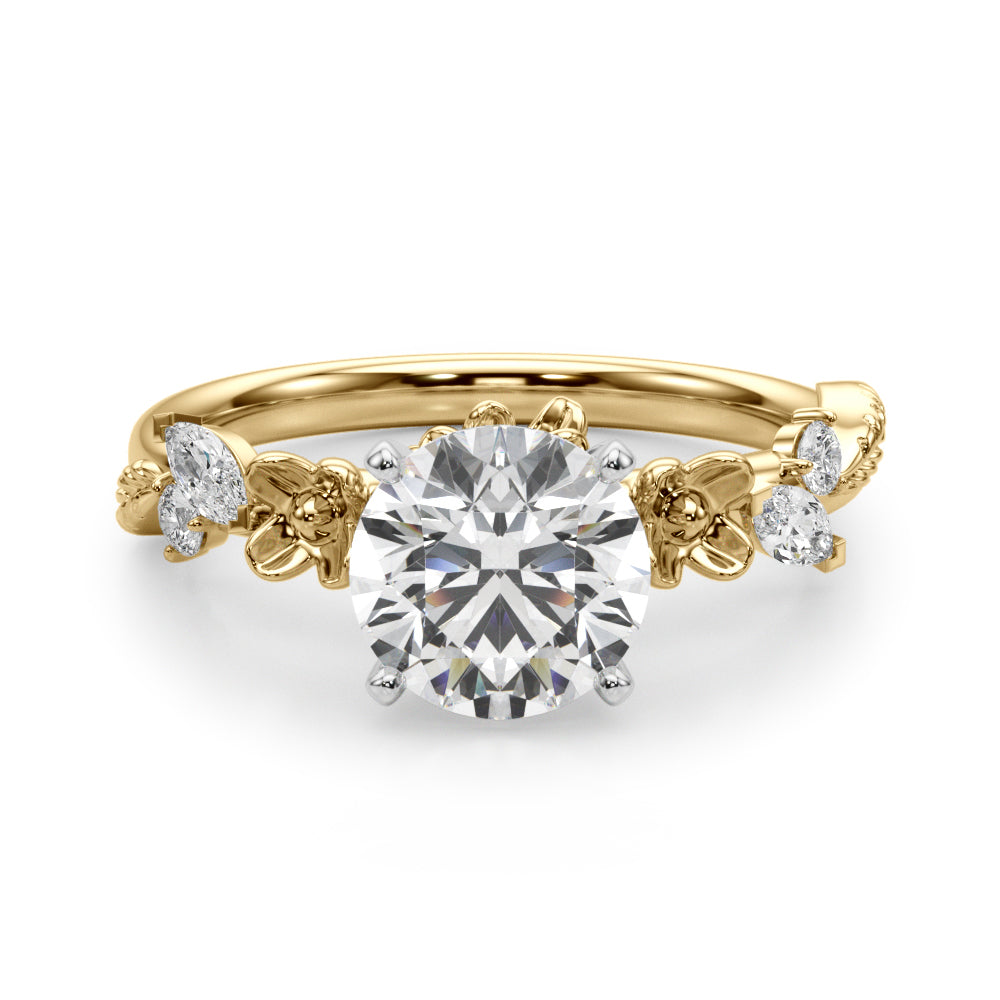 Exquisite 14kt Yellow Gold Flower Diamond Engagement Ring with 1/5 ct TW SI1-SI2 G-H Diamonds