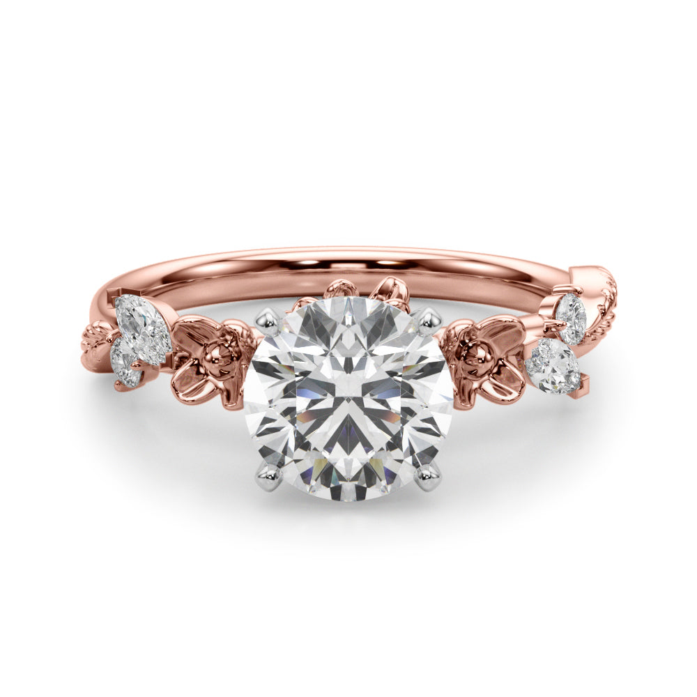 Exquisite 14kt Yellow Gold Flower Diamond Engagement Ring with 1/5 ct TW SI1-SI2 G-H Diamonds