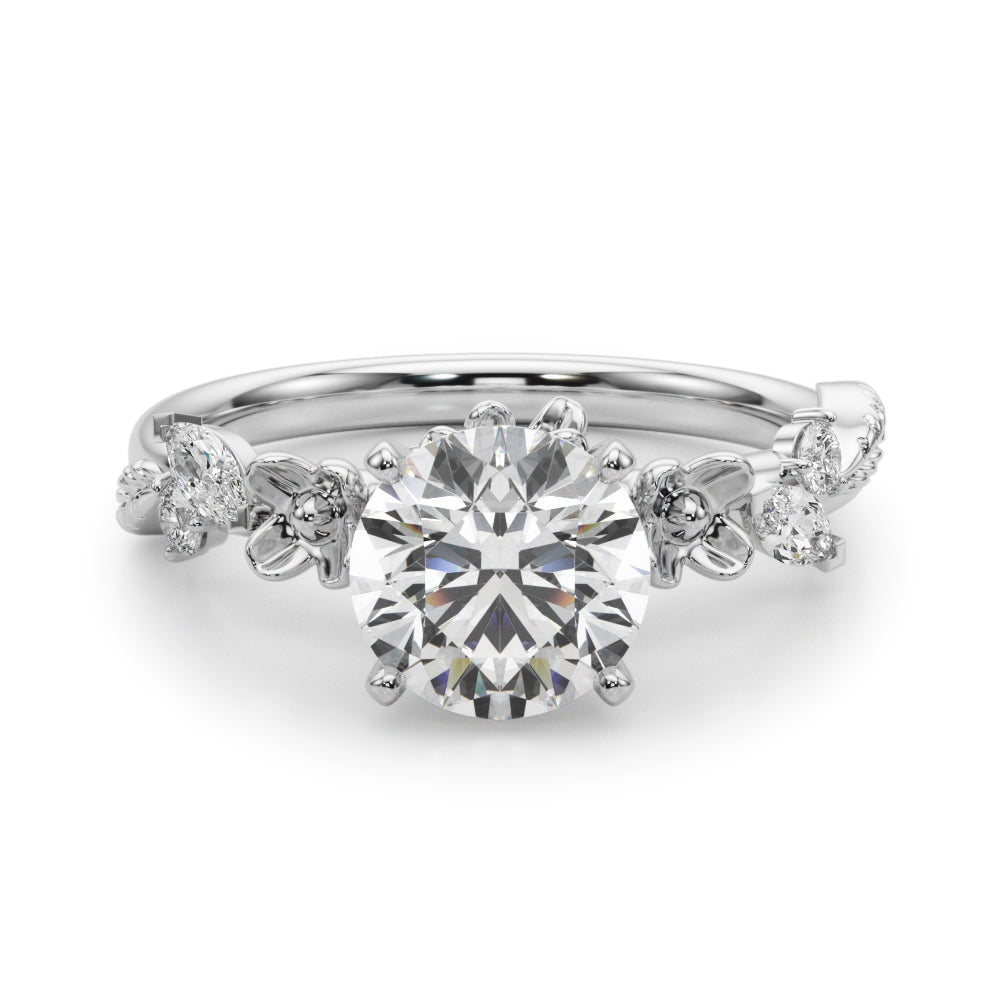 Exquisite 14kt Yellow Gold Flower Diamond Engagement Ring with 1/5 ct TW SI1-SI2 G-H Diamonds