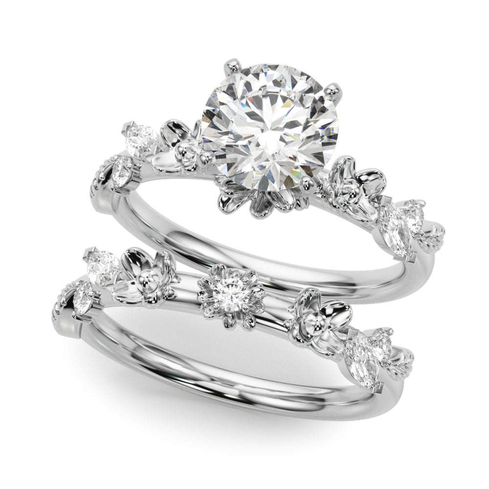 Exquisite 14kt Yellow Gold Flower Diamond Engagement Ring with 1/5 ct TW SI1-SI2 G-H Diamonds