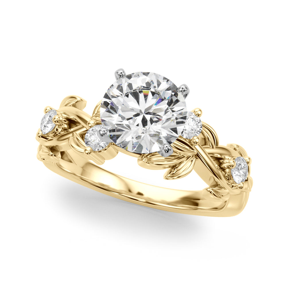 Exquisite 14kt Yellow Gold Floral Leaf Diamond Engagement Ring - Style 