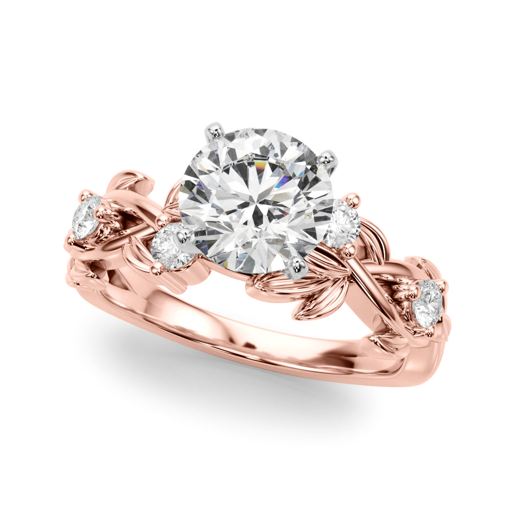 Exquisite 14kt Yellow Gold Floral Leaf Diamond Engagement Ring - Style 