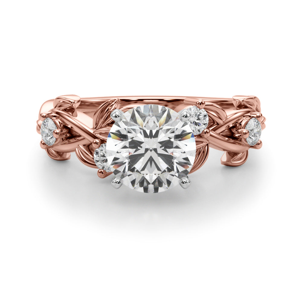 Exquisite 14kt Yellow Gold Floral Leaf Diamond Engagement Ring - Style 