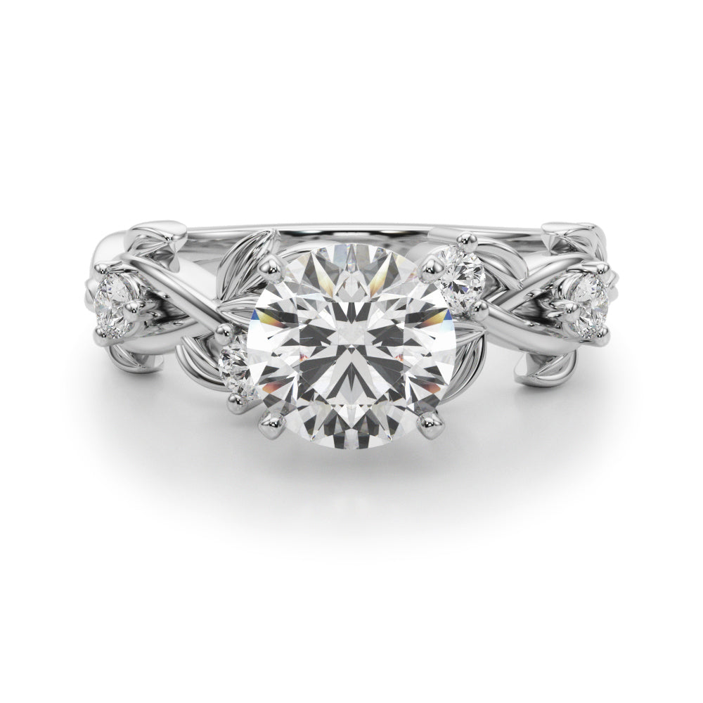 Exquisite 14kt Yellow Gold Floral Leaf Diamond Engagement Ring - Style 