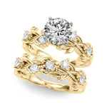 Exquisite 14kt Yellow Gold Floral Leaf Diamond Engagement Ring - Style 