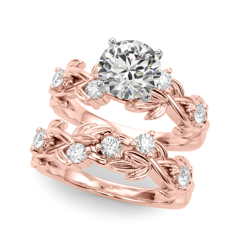 Exquisite 14kt Yellow Gold Floral Leaf Diamond Engagement Ring - Style 