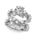 Exquisite 14kt Yellow Gold Floral Leaf Diamond Engagement Ring - Style 