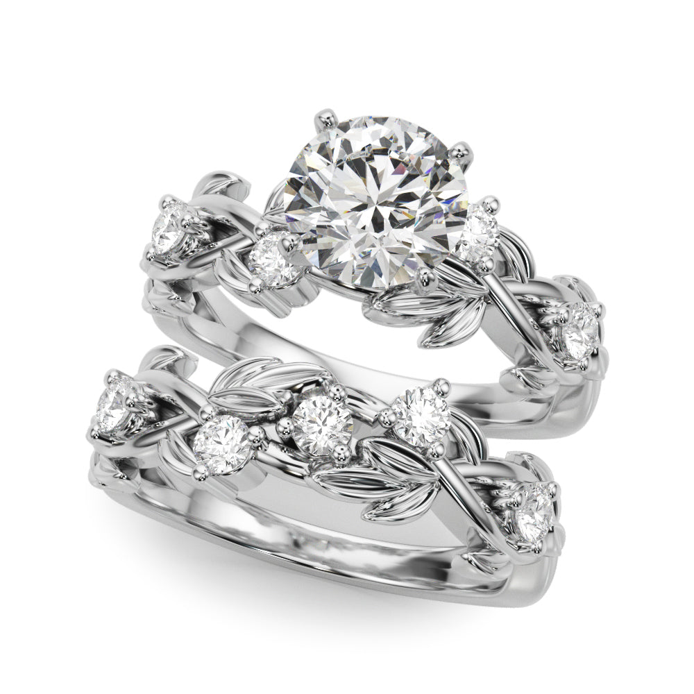 Exquisite 14kt Yellow Gold Floral Leaf Diamond Engagement Ring - Style 