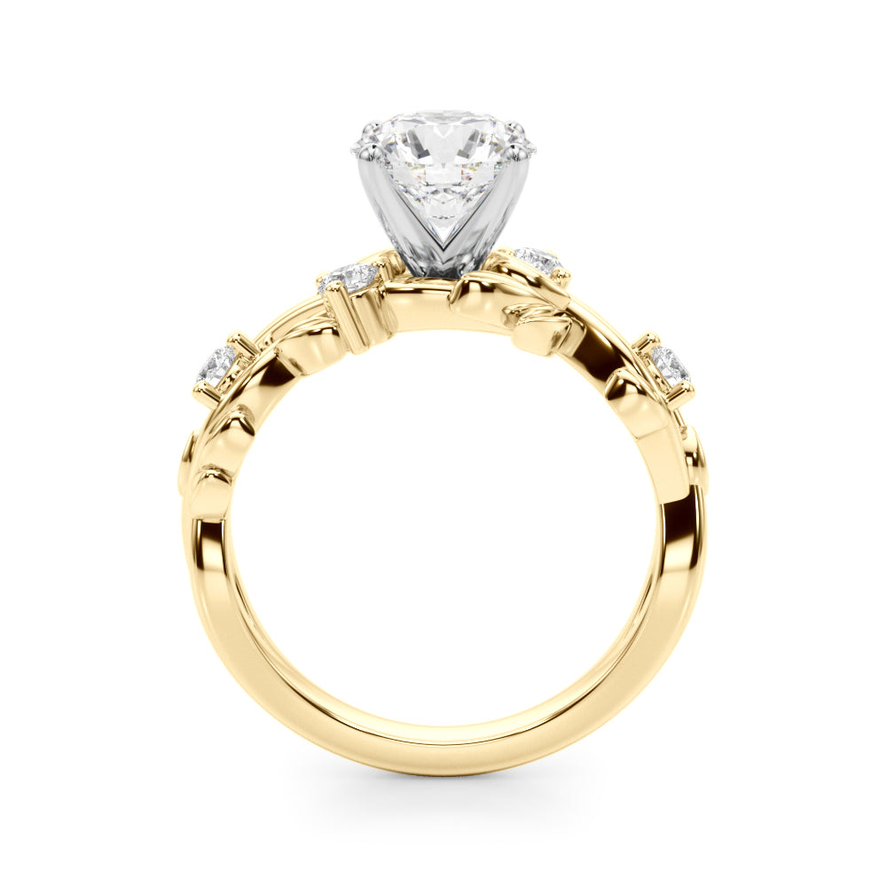 Exquisite 14kt Yellow Gold Floral Leaf Diamond Engagement Ring - Style 
