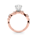Exquisite 14kt Yellow Gold Floral Leaf Diamond Engagement Ring - Style 