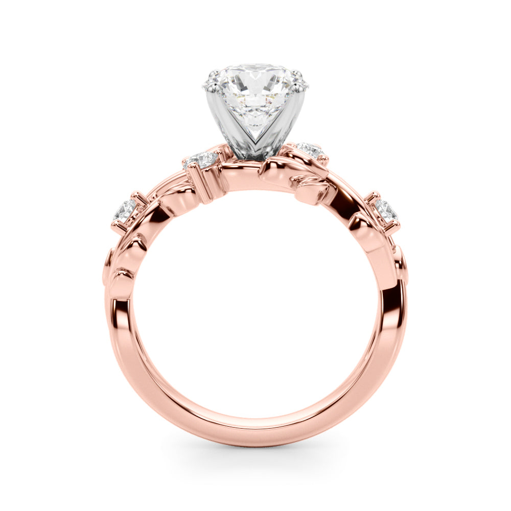 Exquisite 14kt Yellow Gold Floral Leaf Diamond Engagement Ring - Style 