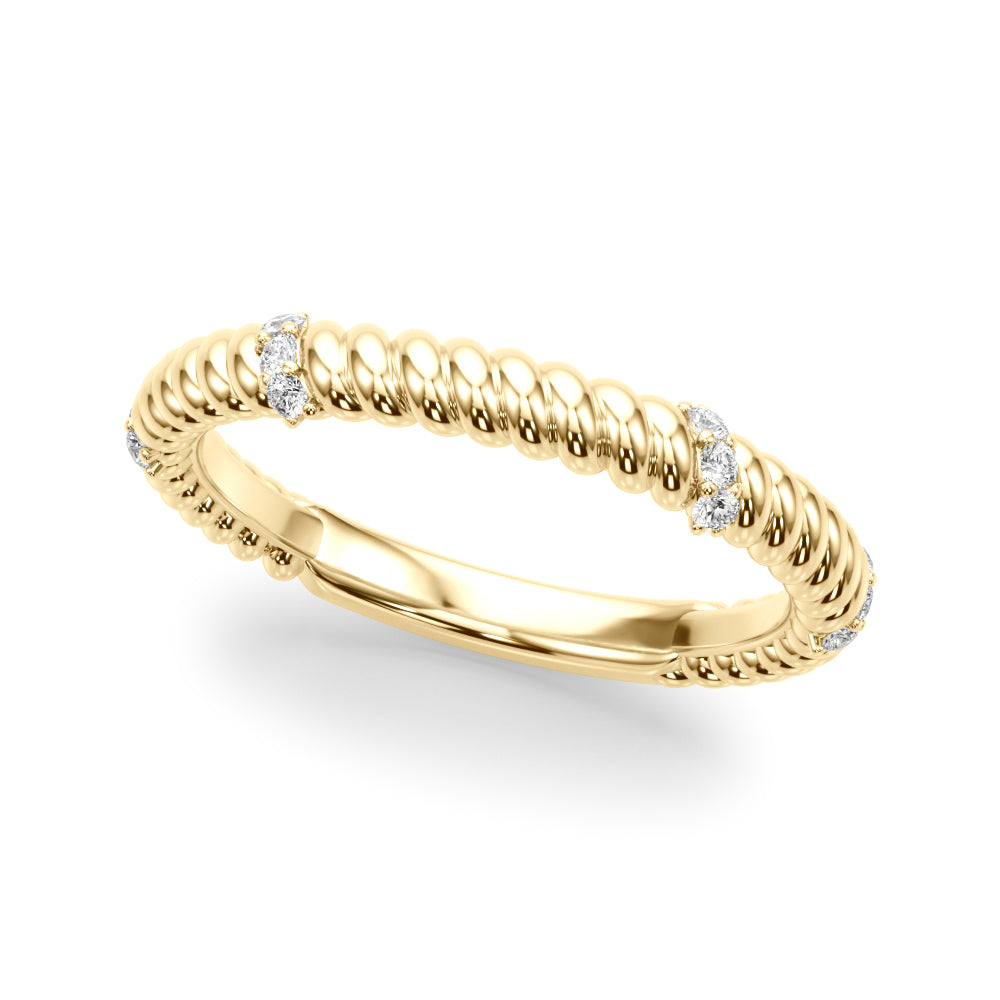Elegant Cable Diamond Wedding Band in 14kt Yellow Gold