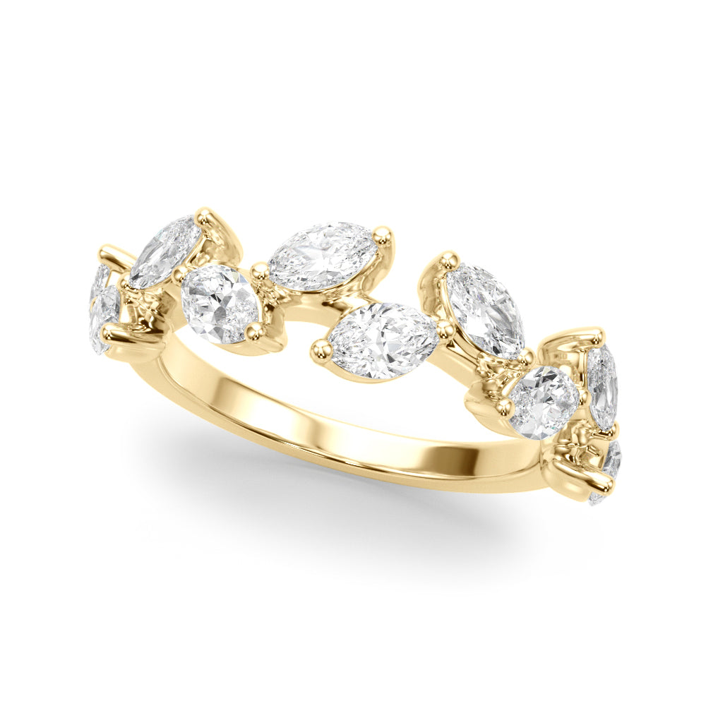 Exquisite Leaf Wedding Band - 14kt Yellow Gold with 2 Carat Diamonds