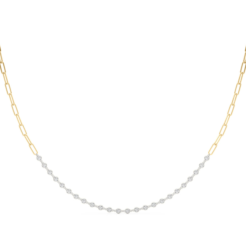 Elegant 17 Inch Diamond Paper Clip Necklace in 14k White or Yellow Gold