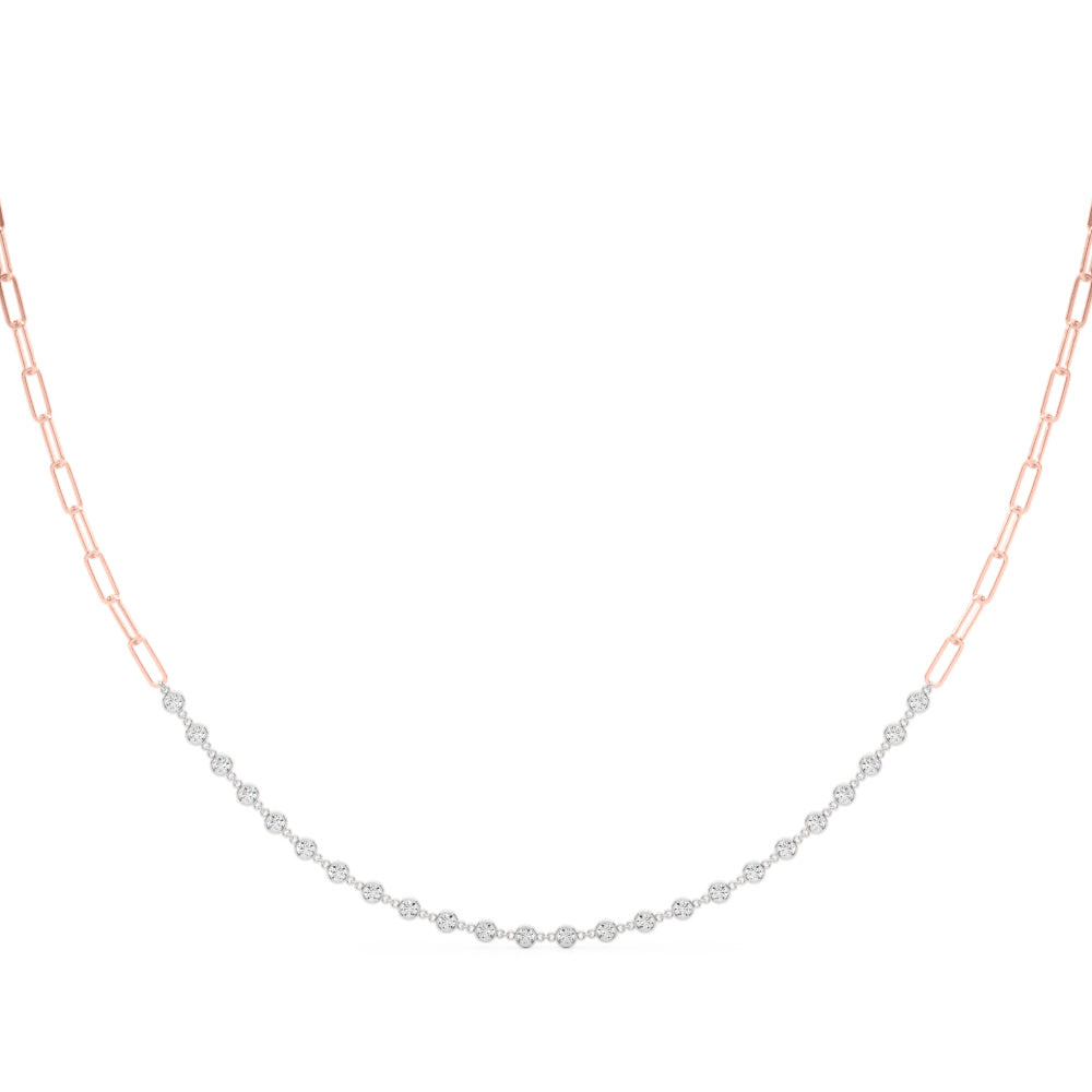 Elegant 17 Inch Diamond Paper Clip Necklace in 14k White or Yellow Gold
