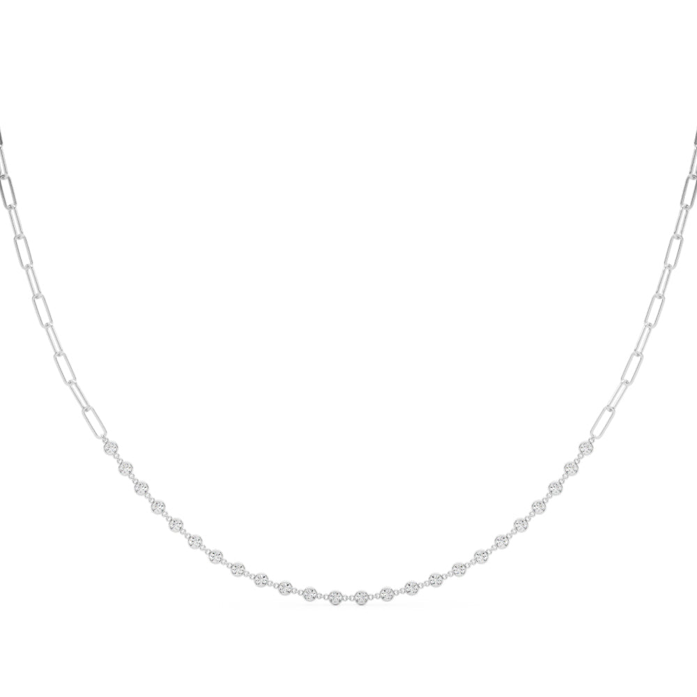 Elegant 17-Inch Diamond Paper Clip Necklace in 14k White/Yellow Gold
