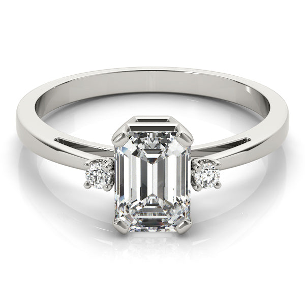 Elegant 14kt White Gold 6x4mm Emerald Cut Semi-Mount Ring Setting