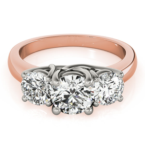 Exquisite 14kt White Gold 3-Stone Round Semi-Mount Engagement Ring Setting (STYLE 