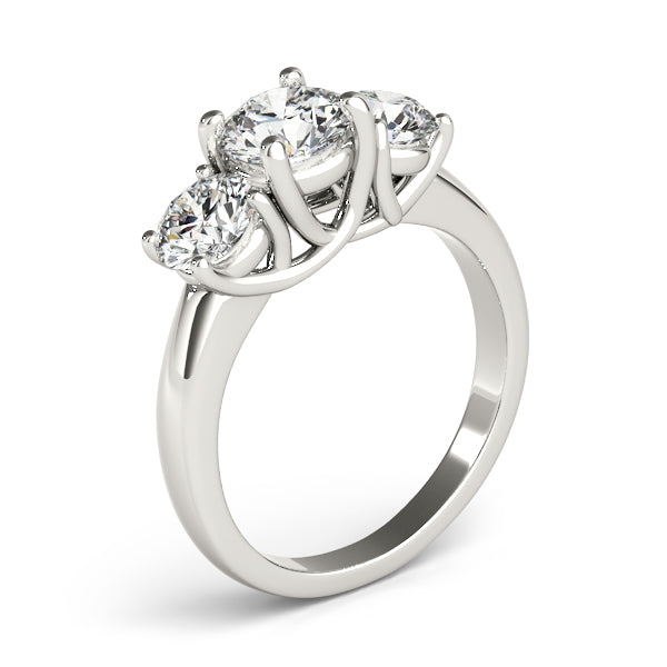 Exquisite 14kt White Gold 3-Stone Round Semi-Mount Engagement Ring Setting (STYLE 