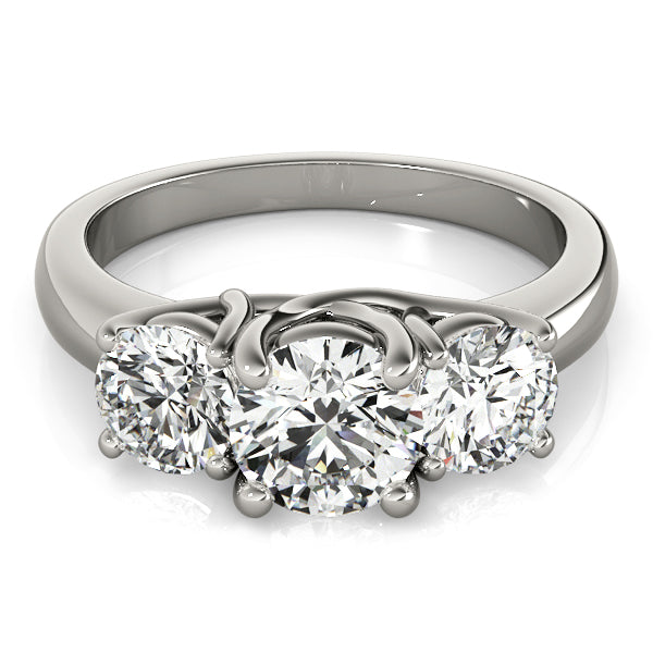 Exquisite 14kt White Gold 3-Stone Round Semi-Mount Engagement Ring Setting (STYLE 
