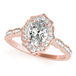 Exquisite Scalloped Oval Halo Engagement Ring in 14kt White Gold